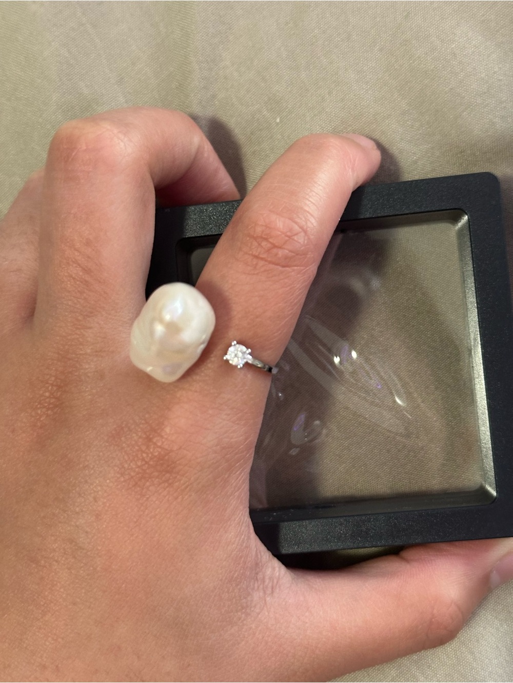 Freshwater Baroque Pearl and Silver Solitaire Ring - White Pearl